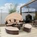 OverPatio Wicker Daybed Round Wicker Sectional Sofa Set for Outdoor with Canopy Rattan Furniture Set for All Weather