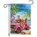 Hello Sunshine Flamingo Garden Flag Golden Retriever Dogs Flag 12x18 Double Sided Burlap Summer Welcome Tropical Ocean Sea Truck House Flags for Seasonal Outdoor Decoration(ONLY FLAG)