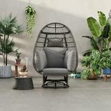 Royard Oaktree Swivel Egg Chair Patio Rattan Rocking Chair with Cushions and Pillows 350lbs Capacity Indoor/Outdoor Large Lounge Wicker Chair for Patio Backyard Living Room Grey