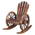 leecrd Outdoor Wooden Rocker Adirondack Seat Wood Log Rocking Chair Natural Color Slat Back
