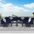 NICESOUL 8 Piece Aluminum Outdoor Patio Furniture Conversation Sofa Set Grey Large Size Sectional Couch with Coffee Table Navy Blue Olefin Cushion for Backyard Garden 2 Color Cushions