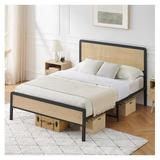 Luwei Full Size Metal Bed Frame with Rattan Headboard and Footboard Platform Bed Frame with Safe Rounded Corners Under Bed Storage Strong Metal Slat Support No Box Spring Needed