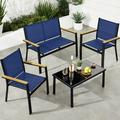 Best Choice Products 4-Piece Outdoor Textilene Patio Conversation Furniture Set w/ Loveseat Table - Black/Navy