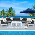 NICESOUL 8 Piece Aluminum Outdoor Patio Furniture Conversation Sofa Set White Large Size Luxury Sectional Couch with Coffee Table Dark Gray Olefin Cushion for Backyard Garden 2 Color Cushion