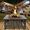 Fire Pits for Outside 32 Wood Burning Fire Pit Tables with Screen Lid Poker BBQ Net Ice Tray Food Clip and Cover Backyard Patio Garden Outdoor Fire Pit/Ice Pit/BBQ Fire Pit Black