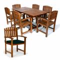 All Things Cedar TE90-20-G Teak Extension Patio Table & Dining Chair Set with Cushions Green