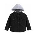 Hvyesh Baby Boys Girls Denim Jacket Kids Toddler Button Down Jeans Jacket Top Hooded Coat Outwear Casual Hoodie Shacket Jacket with Pockets