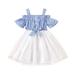 Tengma Toddler Girls Dresses Summer New Dress Striped Lace Dress Baby Sundress Dress Sleeveless Ruffles Dress Princess Dresses Blue 4-5 Years