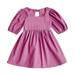 Tengma Toddler Girls Dresses Dress Print Ruffle Trim Round Neck Puff Sleeve Flared A Line Dress Princess Dresses Purple 7