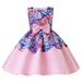 Elainilye Fashion Dresses for Girls Net Yarn Flowers Print Bow Ruffles Dress Princess Ball Gown for Party Long Dresses Sizes 2-10Y Purple
