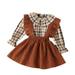 Little Baby Girls Outfit Long Sleeve Doll Collar Plaid Tops And Suspender Dress Two Piece Outfits Girls Cute Clothes Set For Fall