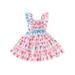 Wallarenear Valentines Toddler Girl Dress Ruffle Sleeveless Heart Print Summer Beach Sundress