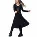 naisibaby Big Girls Long Sleeve Colorblock Dress Round Neck Long Dress for Kids Black Size 10-11 Years