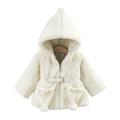 QUYUON Toddler Girls Fleece Jacket with Hood Baby Girls Long Sleeve Zip up Hoodie Jacket Winter Warm Down Coat Outerwear with Pockets Infant Newborn Puffer Jacket White 3T