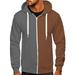 Amtdh Zip Up Jackets for Men Clearance Color Block Long Sleeve Hooded Men s Patchwork Sweatshirts Casual Soft Fitting Lightweight Blouses 2023 Mens Cool Clothes Brown_b S