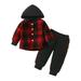 Odeerbi Infant Boys Girls Hooded Plaid Outfits Infant Cotton Plaid Top With Plaid Pants Two Piece Set Red 9-12 Months