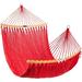 2-Person Woven Polyester Curved Caribbean Hammock for Outdoor Backyard Patio Camping w/ 300lb Curved Bamboo Spreader Bar Hanging Chains - Fire Red
