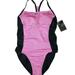 Nike Swim | Nike Womens Black Pink Striped One-Piece Swimsuit Back Cutout Size L Large Nwt | Color: Black/Pink | Size: L