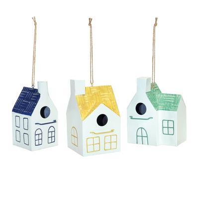 Hanging Metal Bird House Garden Décor (Set Of 3) by Melrose in Blue