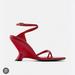 Zara Shoes | Faux Patent Leather Strap Wedge Sandals | Color: Red | Size: 8