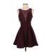 BCBGeneration Casual Dress - Fit & Flare: Burgundy Grid Dresses - Women's Size 0