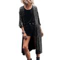 WLLDDDIU Women's long Cardigan Lightweight Shiny Sequins Design Kimono Cardigan Casual Sparkle Open Front Shawl Top Art Deco Bolero Shrugs coat Bikini Cover Up Shawl Blouse,Black,XL