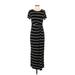 24/7 Maurices Casual Dress - Maxi Scoop Neck Short sleeves: Black Stripes Dresses - Women's Size X-Small