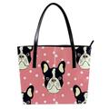 FNETJXF Tote Bags, Faux Leather Large Tote Bags for Women, Women's Tote Handbags, French Bulldog Cartoon Animal Pink, Totes for Women
