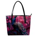 FNETJXF Tote Bag for Women, Faux Leather Large Tote Bags for Women, Women's Tote Handbags, Peacock Painting Purple Magnolia Vintage Art, Womens Tote Bag