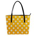 FNETJXF Tote Bag for Women, Faux Leather Large Tote Bags for Women, Tote Bag with Zipper, Modern Pattern Yellow Wave Point Vintage, Totes for Women