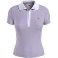 Poloshirt TOMMY JEANS "TJW SLIM CONTRAST V SS POLO EXT" Gr. L (40), lila (lavender flower) Damen Shirts V-Shirts