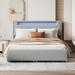 Queen Size Upholstered Platform Bed with LED,Twin XL Size Trundle,2 Drawers
