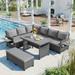 5-Piece Outdoor L-Shaped PE Rattan Sofa Set with 2 Extendable Side Tables, Dining Table and Cushions