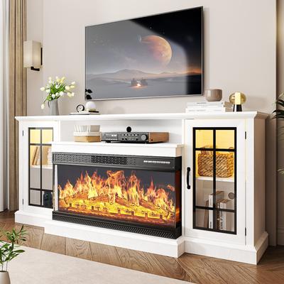 36 Inch 3-Sided Glass Fireplace TV Stand for TVs up to 80"