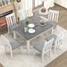 7-Piece Retro Style Dining Table Set With Extendable Table and 6 Upholstered Chairs