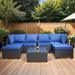 7-Piece Patio PE Wicker Sectional Sofa Set with Coffee Table, Outdoor Rattan Conversation Set with Cushions for Backyard, Navy