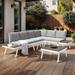 5-Piece Industrial Patio Conversation Sets, Aluminium Outdoor Sectional Sofa Set with Coffee Table for Backyard, White+Grey