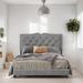 Full Size Upholstered Platform Bed Frame with Rivet Design and Tufted Headboard