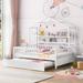 Wooden Full Size Kids House Bed with Twin Size Trundle and Shelf, White