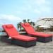 2PCS PE Rattan Chaise Lounge Chair Steel Frame with Adjustable Backrest, Red