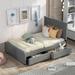 Linen Upholstered Platform Bed With Headboard and Two Drawers