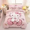 Rosa Hello Kitty Cartoon Bettbezug Bettwäsche Set Anime Trösterbezug für Schlafzimmer Dekoration
