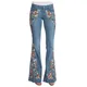 Damen Jeans hose Blumen stickerei Flare Jeans Knopf Taille Glocke unten Jeans hose neue ausgestellte