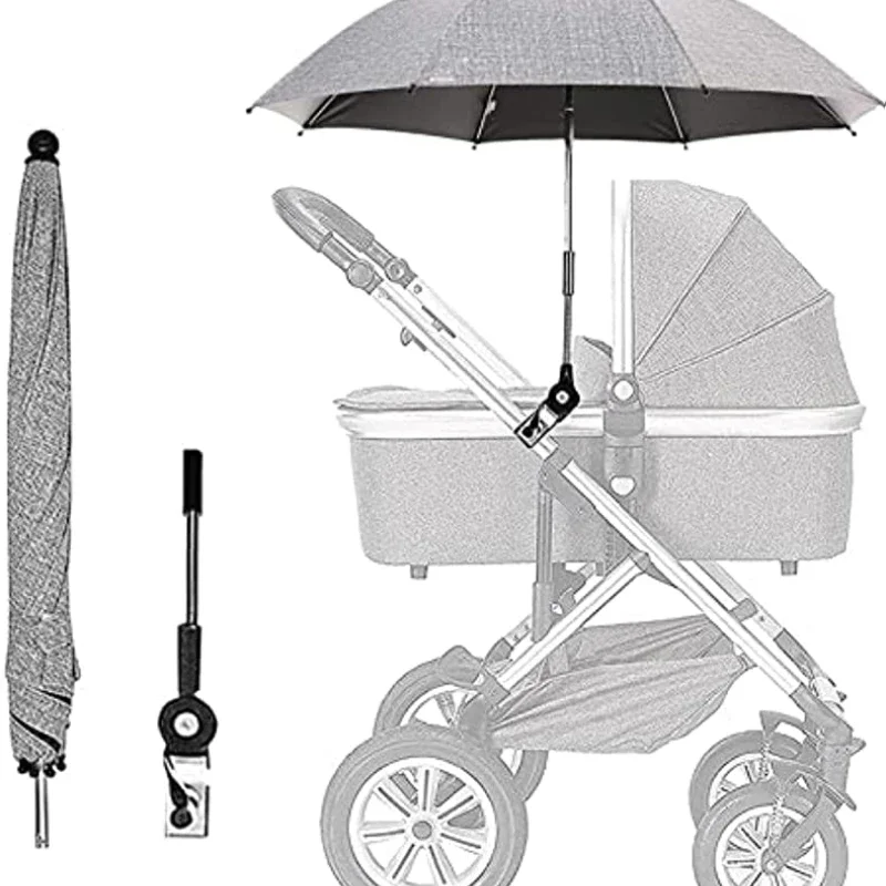 Kinderwagen-Regenschirm mit Klemme, 360 Grad verstellbar, UV-Schutz, Kinderwagen, universeller Regenschirm, Sonnenschirm für Baby-Kinderwagen