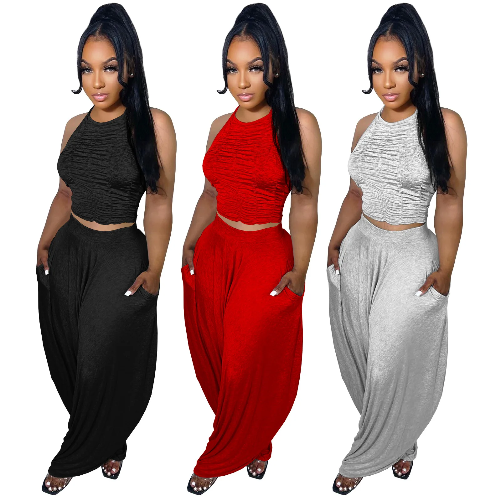 Set da due pezzi abiti da donna estate set da 2 pezzi abiti da donna crop top pantaloni set abito estivo abbigliamento donna 2022 all'ingrosso