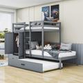 Jancho Twin over Twin 1 Drawer Standard Bunk Bed w/ Trundle by Harriet Bee, Wood in Gray | 69 H x 39 W x 108 D in | Wayfair