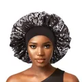 Bonnet de nuit élastique en satin pour femme bonnet à large bande perte de cheveux protection des