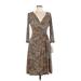 Jessica Howard Casual Dress - Wrap: Brown Leopard Print Dresses - New - Women's Size 10 Petite