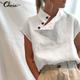 Celmia Summer Side Button Cotton Blouse Linen Tops Womens Casual Short Sleeve T-shirt