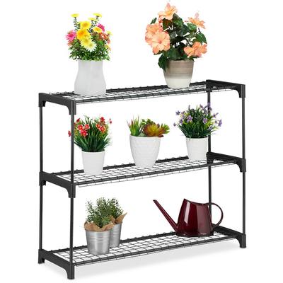 Pflanzenregal, 3 Ablagen, für Blumen- & Pflanzentöpfe, Indoor, Metall & Kunststoff, hbt: 72x91x28 Image